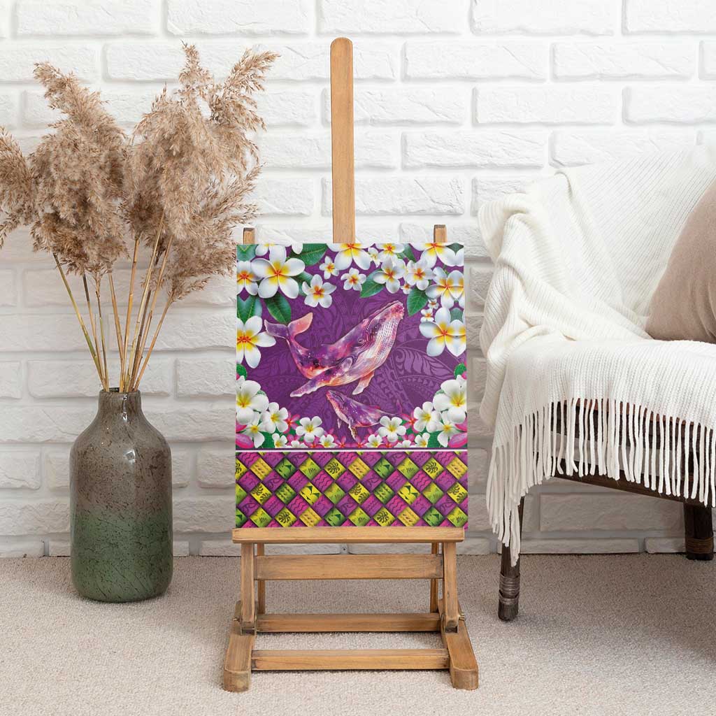 Hawaiian Plumeria and Humpback Whales Canvas Wall Art Polynerian Art Tattoo-Mauve Color