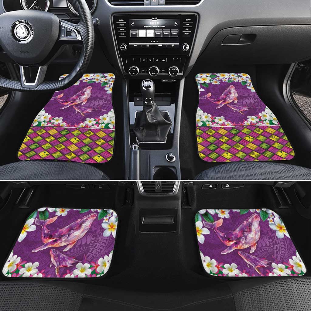Hawaiian Plumeria and Humpback Whales Car Mats Polynerian Art Tattoo-Mauve Color LT03 Set 4pcs Purple - Polynesian Pride
