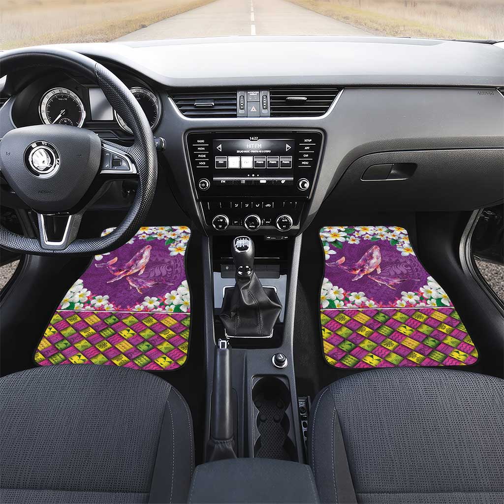 Hawaiian Plumeria and Humpback Whales Car Mats Polynerian Art Tattoo-Mauve Color LT03 Set 2pcs - Front Purple - Polynesian Pride