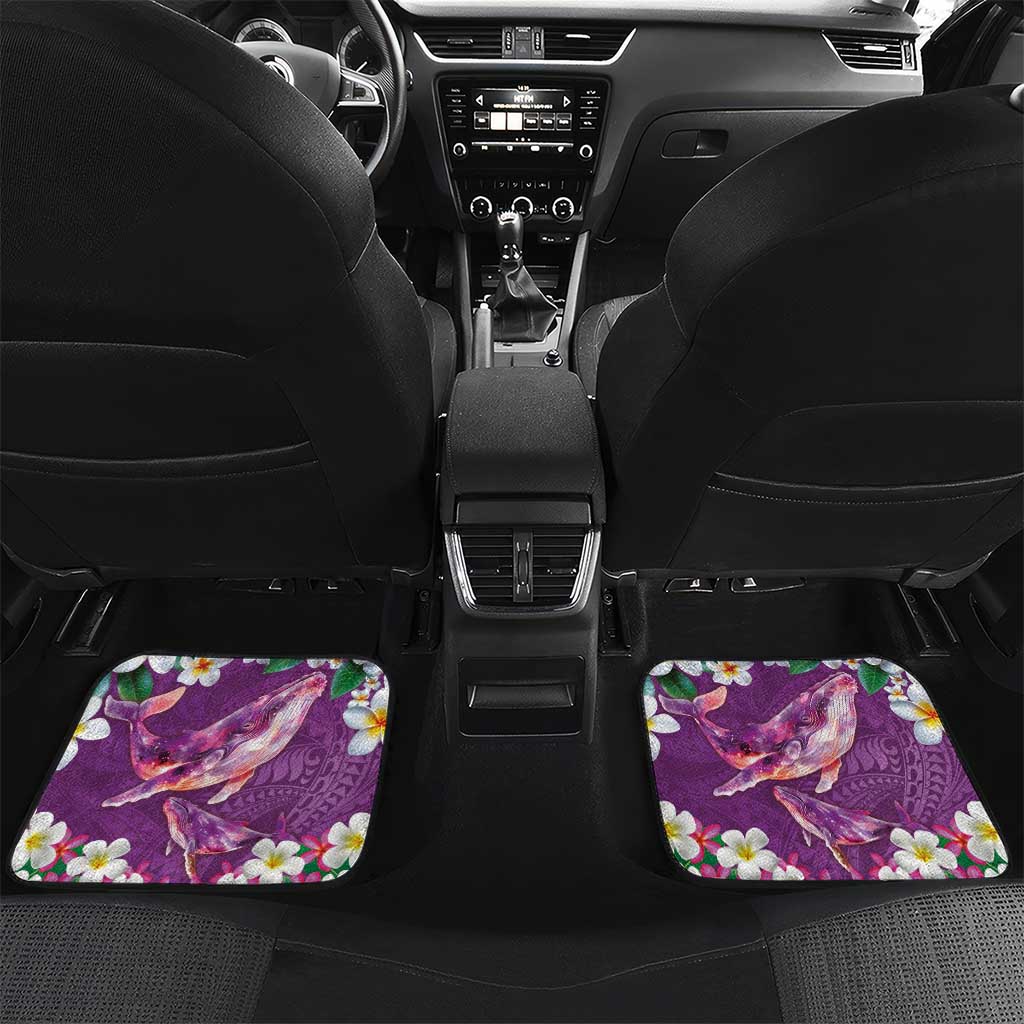 Hawaiian Plumeria and Humpback Whales Car Mats Polynerian Art Tattoo-Mauve Color LT03 Set 2pcs - Back Purple - Polynesian Pride