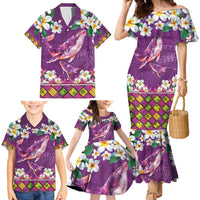 Hawaiian Plumeria and Humpback Whales Family Matching Mermaid Dress and Hawaiian Shirt Polynerian Art Tattoo-Mauve Color LT03 - Polynesian Pride