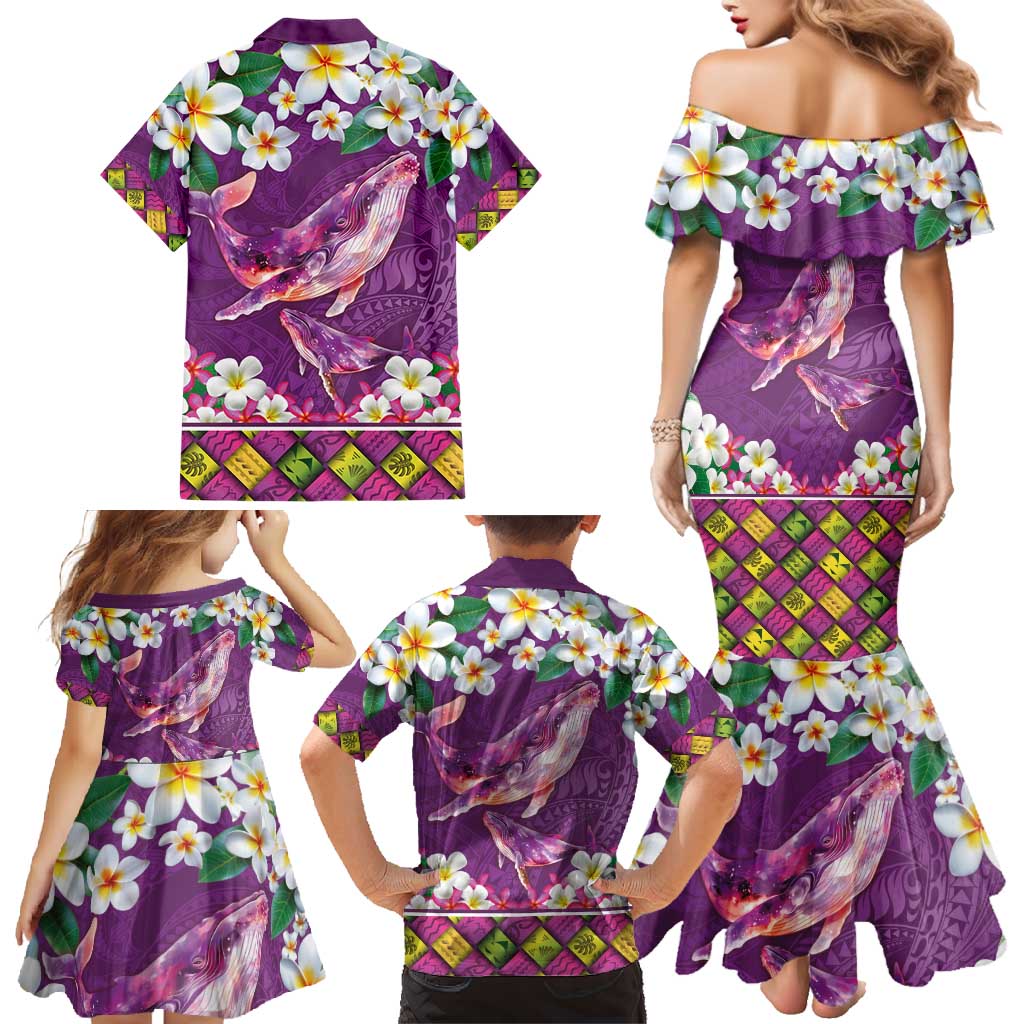 Hawaiian Plumeria and Humpback Whales Family Matching Mermaid Dress and Hawaiian Shirt Polynerian Art Tattoo-Mauve Color LT03 - Polynesian Pride