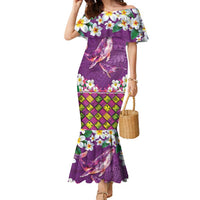 Hawaiian Plumeria and Humpback Whales Family Matching Mermaid Dress and Hawaiian Shirt Polynerian Art Tattoo-Mauve Color LT03 Mom's Dress Purple - Polynesian Pride