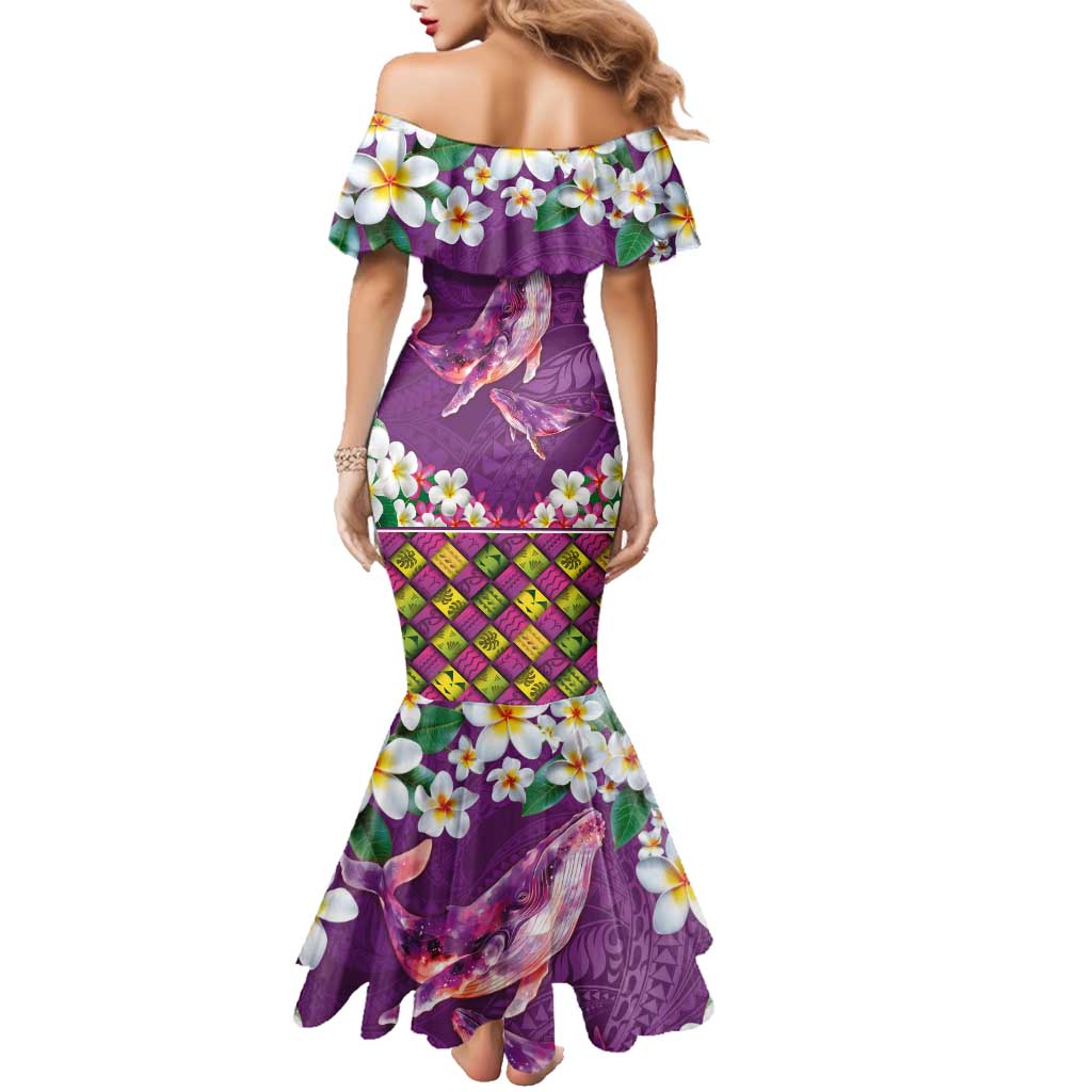 Hawaiian Plumeria and Humpback Whales Family Matching Mermaid Dress and Hawaiian Shirt Polynerian Art Tattoo-Mauve Color LT03 - Polynesian Pride