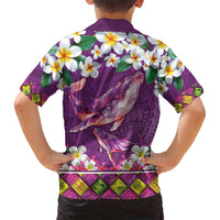 Hawaiian Plumeria and Humpback Whales Family Matching Off Shoulder Maxi Dress and Hawaiian Shirt Polynerian Art Tattoo-Mauve Color LT03 - Polynesian Pride