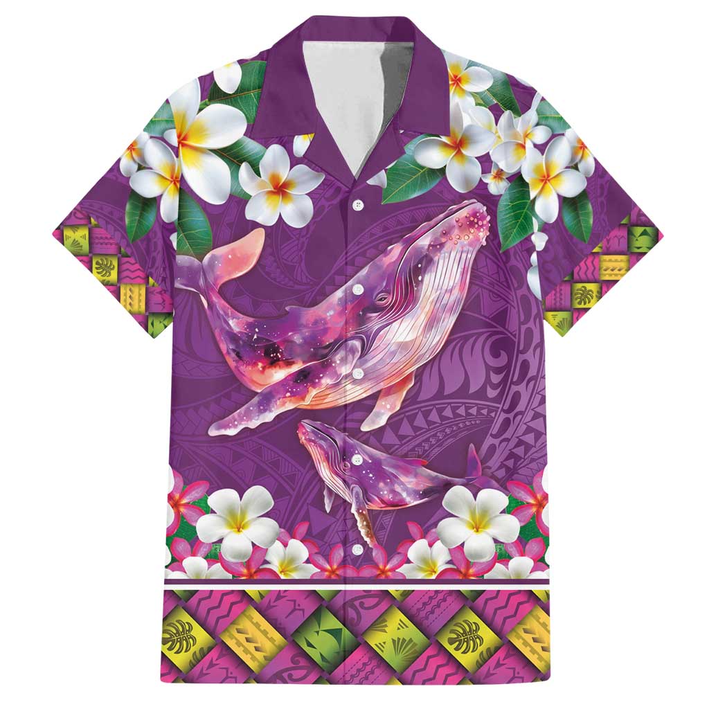 Hawaiian Plumeria and Humpback Whales Family Matching Puletasi and Hawaiian Shirt Polynerian Art Tattoo-Mauve Color LT03 Dad's Shirt - Short Sleeve Purple - Polynesian Pride