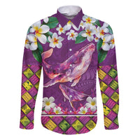 Hawaiian Plumeria and Humpback Whales Family Matching Puletasi and Hawaiian Shirt Polynerian Art Tattoo-Mauve Color LT03 Dad's Shirt - Long Sleeve Purple - Polynesian Pride