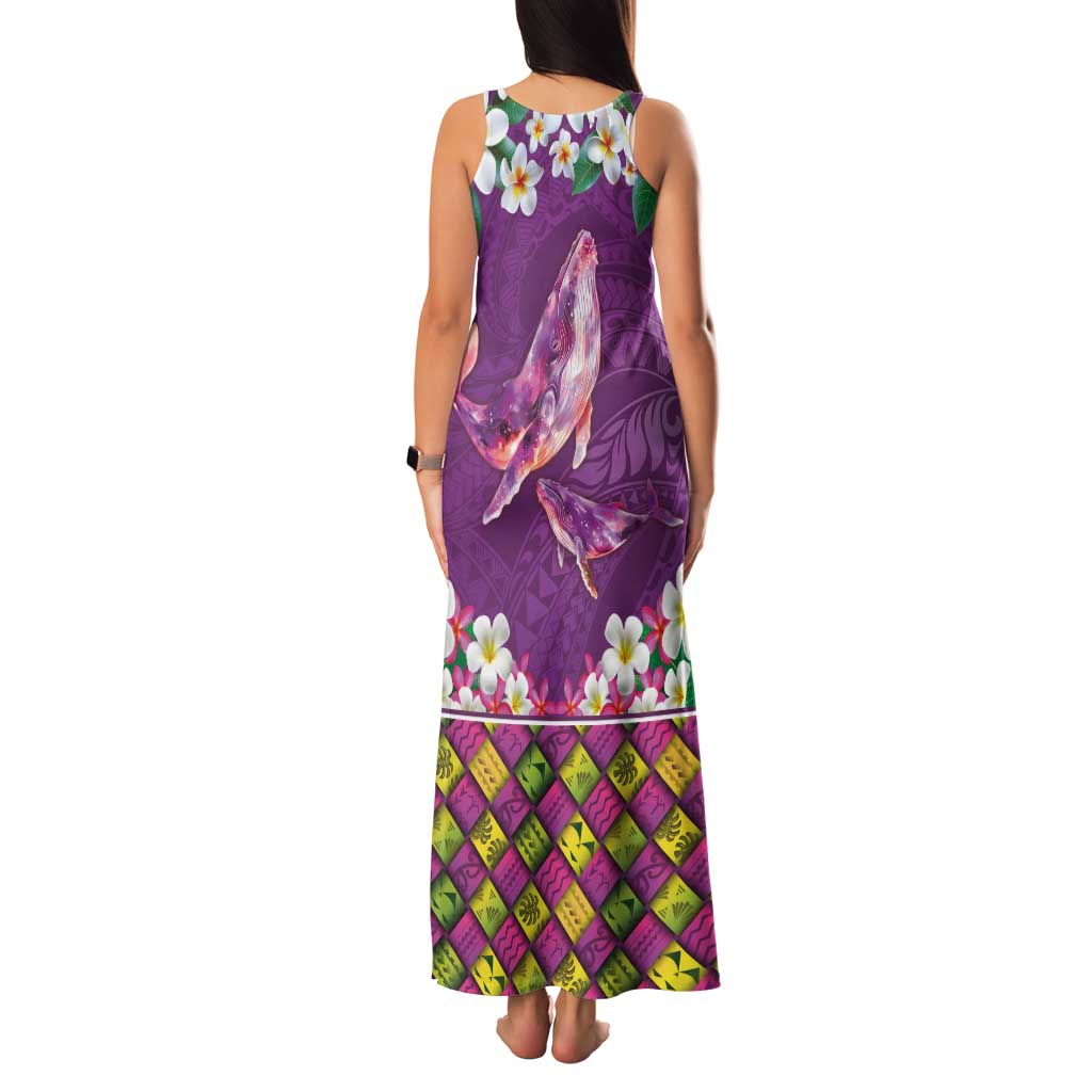 Hawaiian Plumeria and Humpback Whales Family Matching Tank Maxi Dress and Hawaiian Shirt Polynerian Art Tattoo-Mauve Color