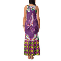 Hawaiian Plumeria and Humpback Whales Family Matching Tank Maxi Dress and Hawaiian Shirt Polynerian Art Tattoo-Mauve Color
