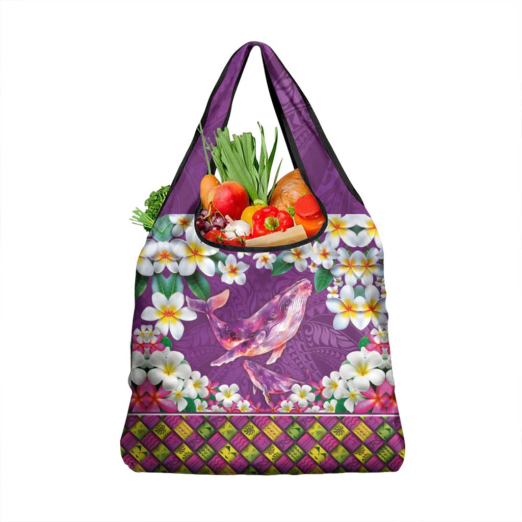 Hawaiian Plumeria and Humpback Whales Grocery Bag Polynerian Art Tattoo-Mauve Color LT03 1-pack One Size Purple - Polynesian Pride