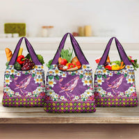 Hawaiian Plumeria and Humpback Whales Grocery Bag Polynerian Art Tattoo-Mauve Color LT03 3-pack One Size Purple - Polynesian Pride