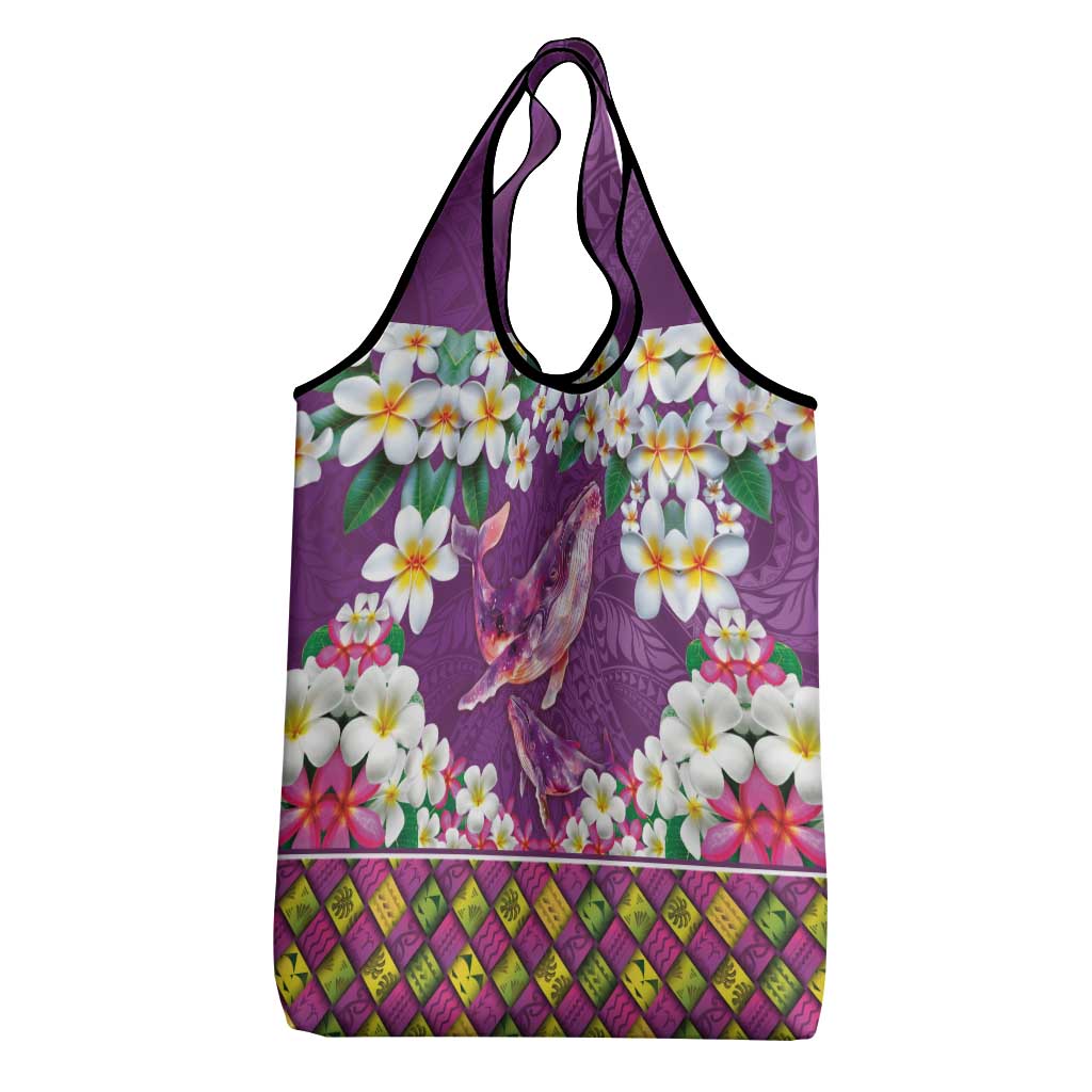 Hawaiian Plumeria and Humpback Whales Grocery Bag Polynerian Art Tattoo-Mauve Color LT03 - Polynesian Pride