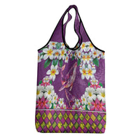 Hawaiian Plumeria and Humpback Whales Grocery Bag Polynerian Art Tattoo-Mauve Color LT03 - Polynesian Pride