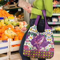 Hawaiian Plumeria and Humpback Whales Grocery Bag Polynerian Art Tattoo-Mauve Color LT03 - Polynesian Pride
