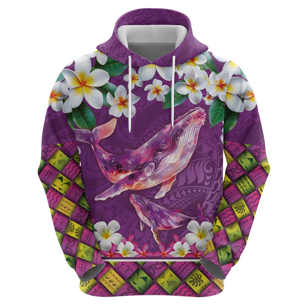 Hawaiian Plumeria and Humpback Whales Hoodie Polynerian Art Tattoo-Mauve Color LT03 - Polynesian Pride