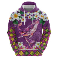 Hawaiian Plumeria and Humpback Whales Hoodie Polynerian Art Tattoo-Mauve Color LT03 - Polynesian Pride