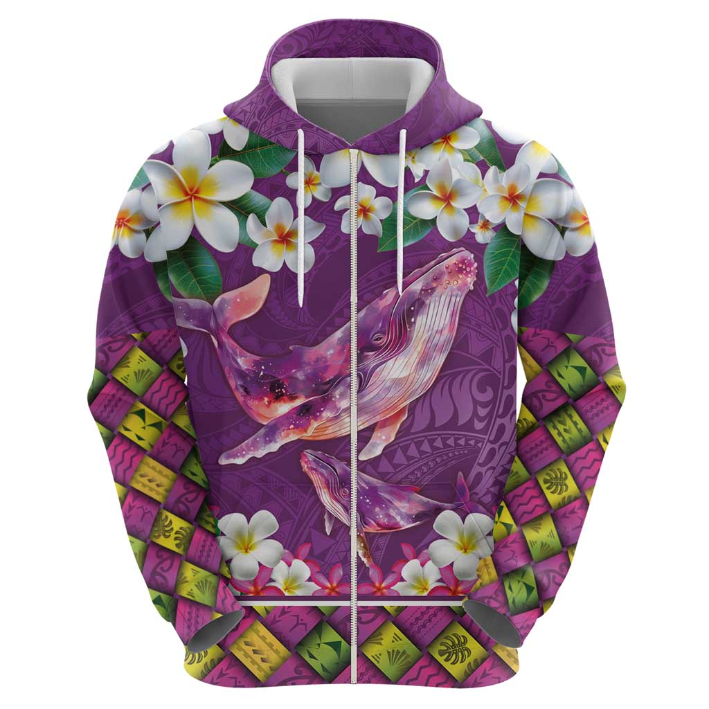 Hawaiian Plumeria and Humpback Whales Hoodie Polynerian Art Tattoo-Mauve Color LT03 - Polynesian Pride