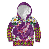 Hawaiian Plumeria and Humpback Whales Kid Hoodie Polynerian Art Tattoo-Mauve Color LT03 Hoodie Purple - Polynesian Pride