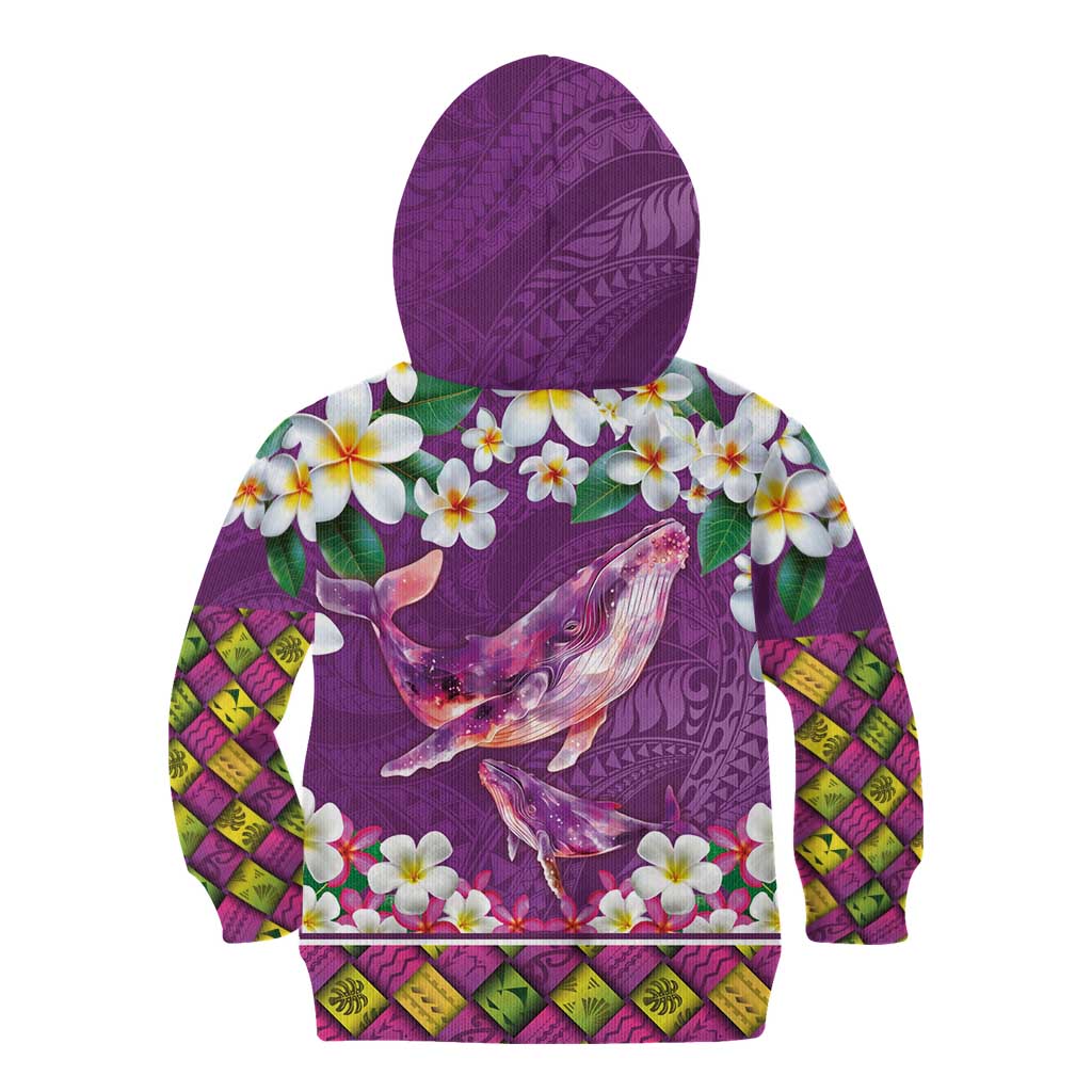 Hawaiian Plumeria and Humpback Whales Kid Hoodie Polynerian Art Tattoo-Mauve Color LT03 - Polynesian Pride