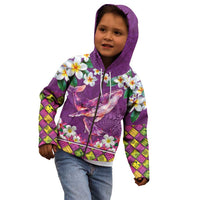 Hawaiian Plumeria and Humpback Whales Kid Hoodie Polynerian Art Tattoo-Mauve Color LT03 - Polynesian Pride