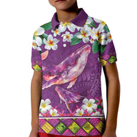 Hawaiian Plumeria and Humpback Whales Kid Polo Shirt Polynerian Art Tattoo-Mauve Color LT03 Kid Purple - Polynesian Pride