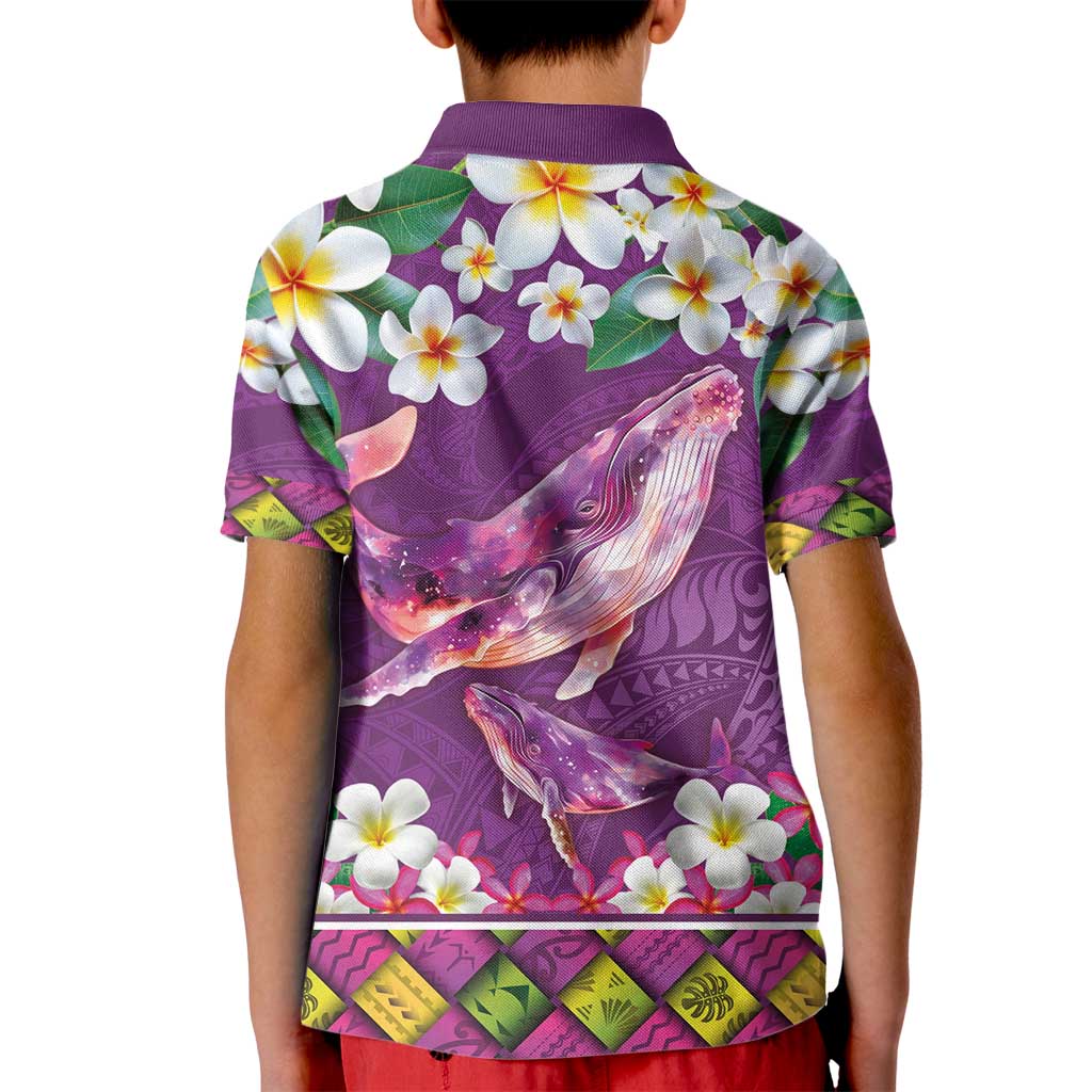 Hawaiian Plumeria and Humpback Whales Kid Polo Shirt Polynerian Art Tattoo-Mauve Color LT03 - Polynesian Pride