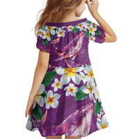 Hawaiian Plumeria and Humpback Whales Kid Short Sleeve Dress Polynerian Art Tattoo-Mauve Color LT03 - Polynesian Pride