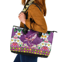 Hawaiian Plumeria and Humpback Whales Leather Tote Bag Polynerian Art Tattoo-Mauve Color LT03 Purple - Polynesian Pride