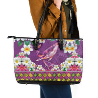 Hawaiian Plumeria and Humpback Whales Leather Tote Bag Polynerian Art Tattoo-Mauve Color LT03 - Polynesian Pride