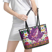 Hawaiian Plumeria and Humpback Whales Leather Tote Bag Polynerian Art Tattoo-Mauve Color LT03 - Polynesian Pride