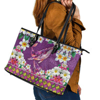 Hawaiian Plumeria and Humpback Whales Leather Tote Bag Polynerian Art Tattoo-Mauve Color LT03 - Polynesian Pride