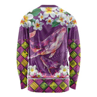 Hawaiian Plumeria and Humpback Whales Long Sleeve Shirt Polynerian Art Tattoo-Mauve Color LT03 - Polynesian Pride