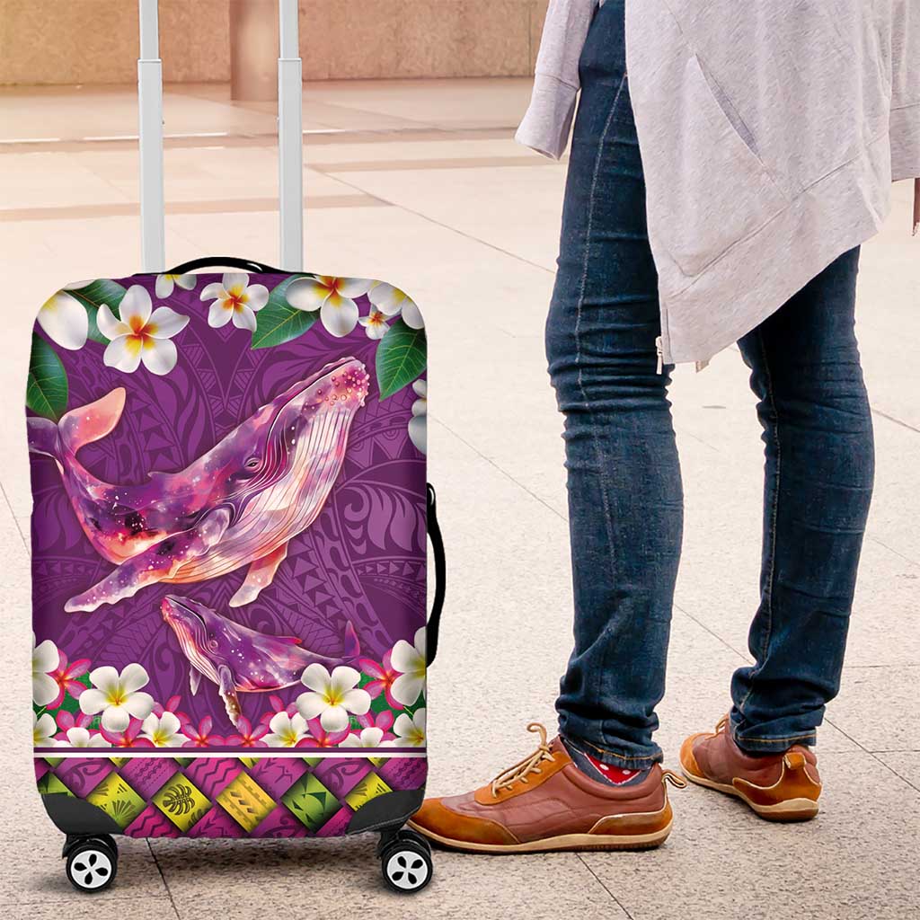 Hawaiian Plumeria and Humpback Whales Luggage Cover Polynerian Art Tattoo-Mauve Color LT03 Purple - Polynesian Pride