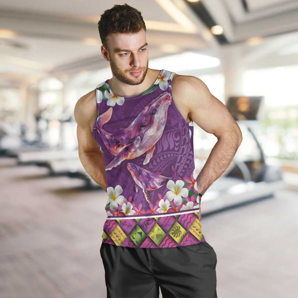 Hawaiian Plumeria and Humpback Whales Men Tank Top Polynerian Art Tattoo-Mauve Color LT03 Purple - Polynesian Pride