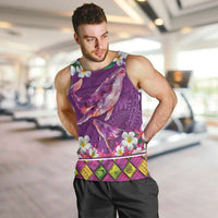Hawaiian Plumeria and Humpback Whales Men Tank Top Polynerian Art Tattoo-Mauve Color LT03 Purple - Polynesian Pride