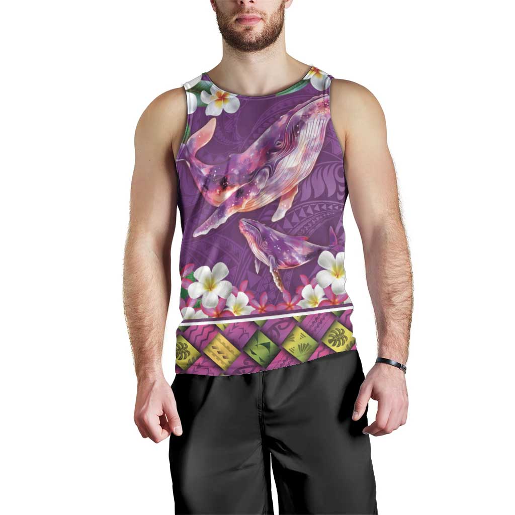 Hawaiian Plumeria and Humpback Whales Men Tank Top Polynerian Art Tattoo-Mauve Color LT03 - Polynesian Pride