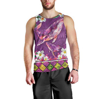 Hawaiian Plumeria and Humpback Whales Men Tank Top Polynerian Art Tattoo-Mauve Color LT03 - Polynesian Pride