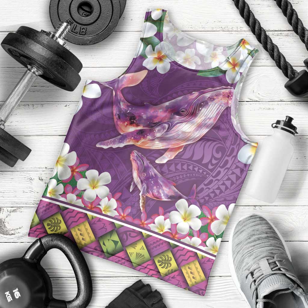 Hawaiian Plumeria and Humpback Whales Men Tank Top Polynerian Art Tattoo-Mauve Color LT03 - Polynesian Pride