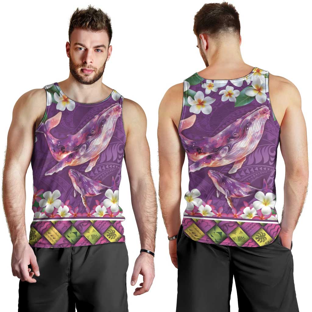Hawaiian Plumeria and Humpback Whales Men Tank Top Polynerian Art Tattoo-Mauve Color LT03 - Polynesian Pride