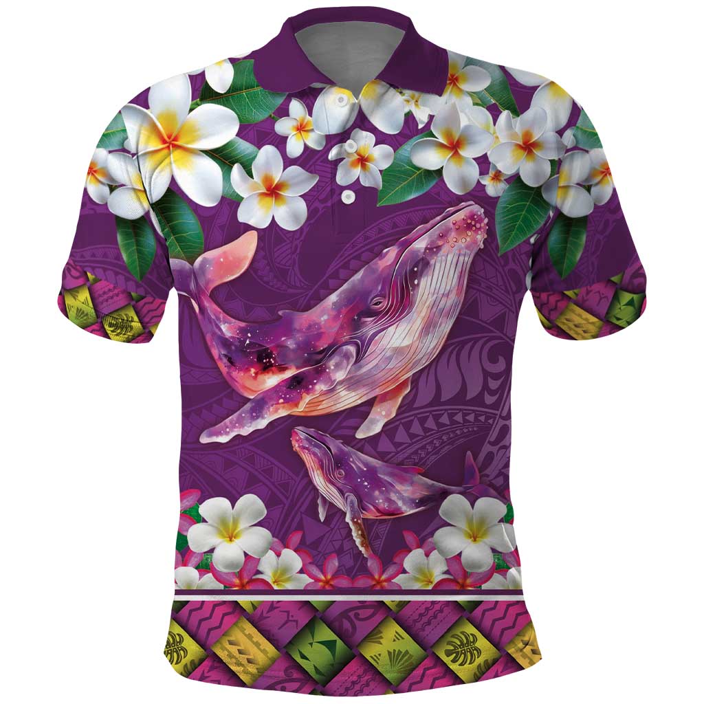 Hawaiian Plumeria and Humpback Whales Polo Shirt Polynerian Art Tattoo-Mauve Color LT03 Purple - Polynesian Pride