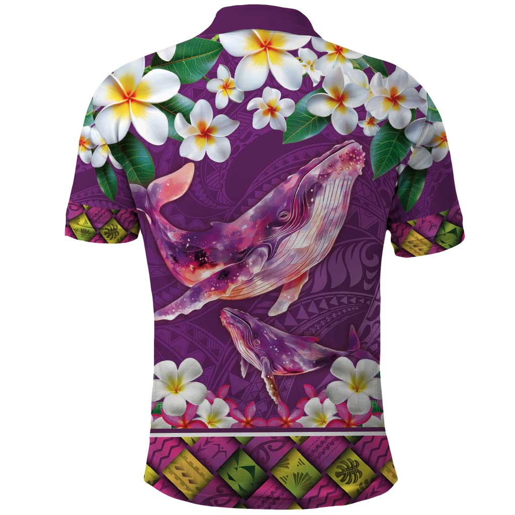Hawaiian Plumeria and Humpback Whales Polo Shirt Polynerian Art Tattoo-Mauve Color LT03 - Polynesian Pride