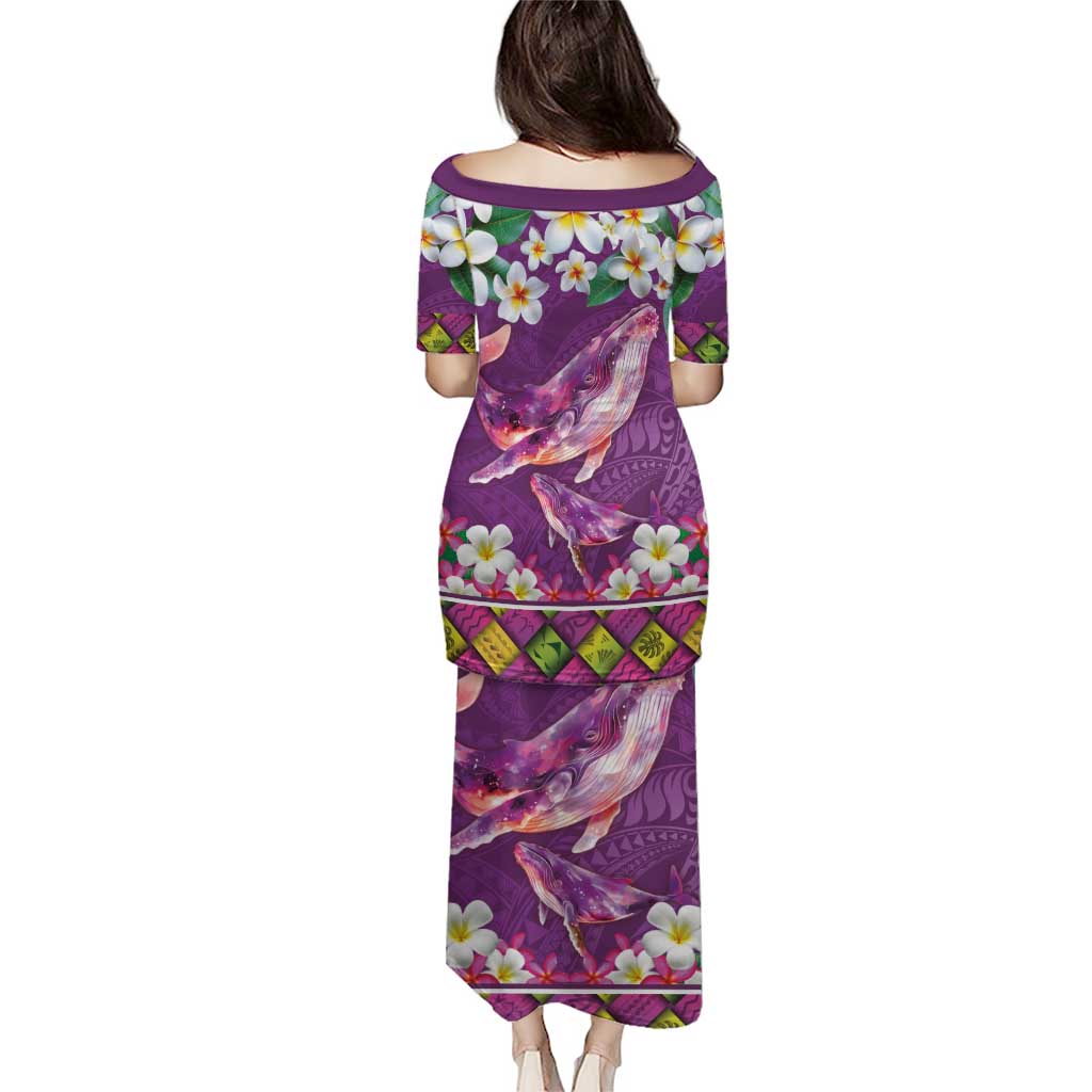 Hawaiian Plumeria and Humpback Whales Puletasi Polynerian Art Tattoo-Mauve Color LT03 - Polynesian Pride
