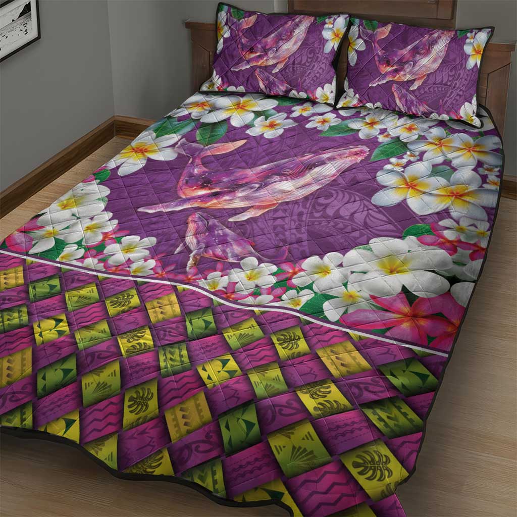 Hawaiian Plumeria and Humpback Whales Quilt Bed Set Polynerian Art Tattoo-Mauve Color LT03 - Polynesian Pride