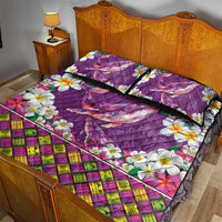 Hawaiian Plumeria and Humpback Whales Quilt Bed Set Polynerian Art Tattoo-Mauve Color LT03 - Polynesian Pride