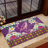 Hawaiian Plumeria and Humpback Whales Rubber Doormat Polynerian Art Tattoo-Mauve Color