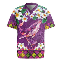 Hawaiian Plumeria and Humpback Whales Rugby Jersey Polynerian Art Tattoo-Mauve Color LT03 Purple - Polynesian Pride