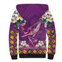 Hawaiian Plumeria and Humpback Whales Sherpa Hoodie Polynerian Art Tattoo-Mauve Color LT03 - Polynesian Pride