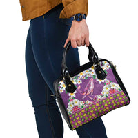 Hawaiian Plumeria and Humpback Whales Shoulder Handbag Polynerian Art Tattoo-Mauve Color