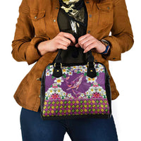 Hawaiian Plumeria and Humpback Whales Shoulder Handbag Polynerian Art Tattoo-Mauve Color