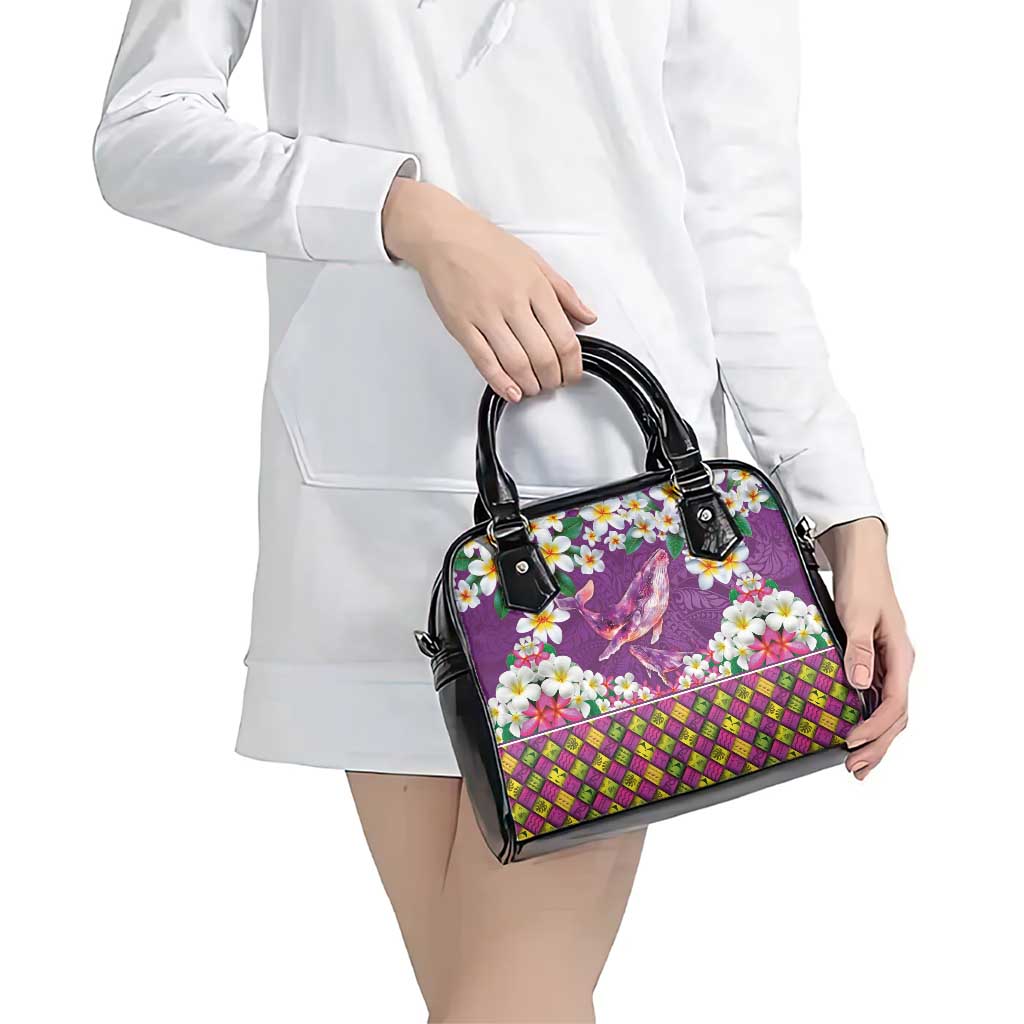 Hawaiian Plumeria and Humpback Whales Shoulder Handbag Polynerian Art Tattoo-Mauve Color